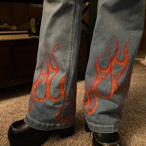 Hand painted flame vanilla star high waisted jeans size 11
